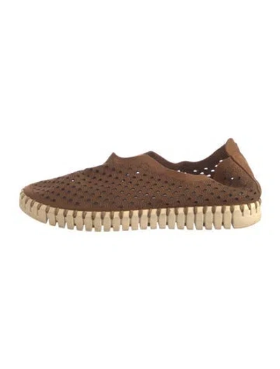 Pre-owned Ilse Jacobsen Suede Lace Pattern Flats In Brown
