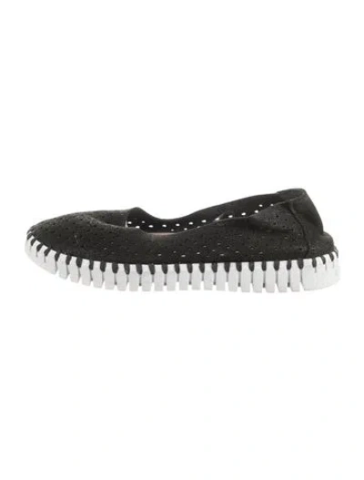 Pre-owned Ilse Jacobsen Suede Lasercut Accents Flats In Black