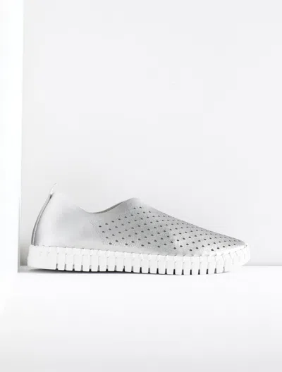 Ilse Jacobsen Tulip 139 Perforated Slip-on Sneaker In Silver Fabric