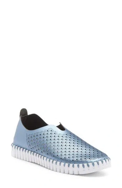 Ilse Jacobsen Tulip Perforated Slip On Sneaker In Metallic Blue