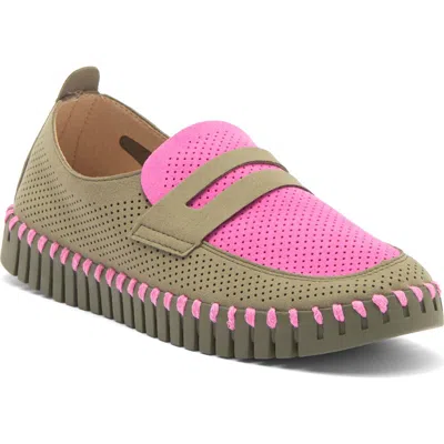Ilse Jacobsen Tulip Two Tone Perforated Loafer In Violet With Army