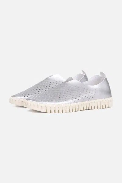 Ilse Jacobsen Tulip 139 Perforated Slip-on Sneaker In Silver Fabric