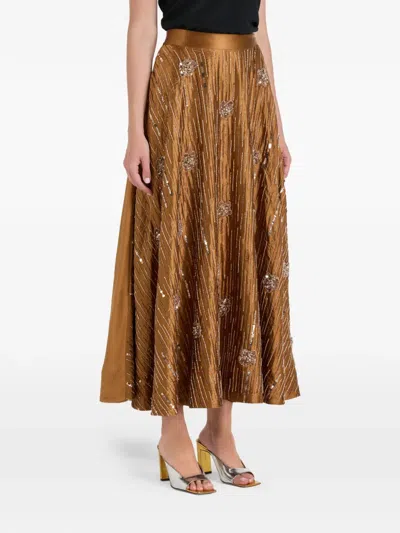 Ilta Rosie Sequin Embellished Midi Skirt In Brown