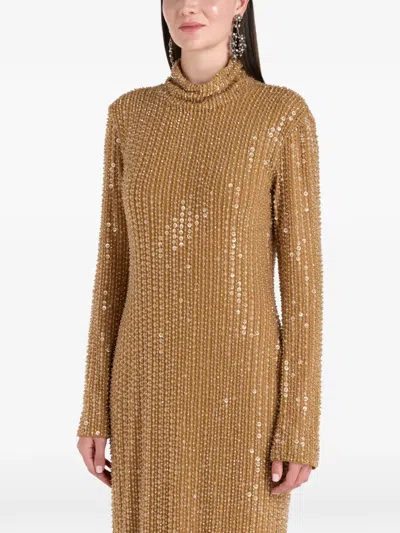 Ilta Sequin Roll-neck Maxi Dress In Brown