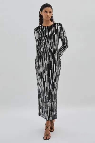 Ilta Women's Black & Silver Sequin Halter Neck Dress In Black/silver