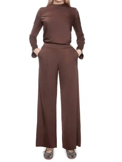 Iltm Satin Wide Leg Flowy Pant In Brown