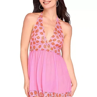 Ilusion Halter Neck Lace Babydoll Set With Matching Thong- 42112 In Multi