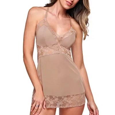 Ilusion Lace Trim Babydoll Set In Sand