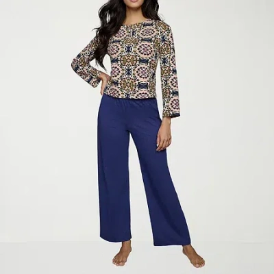 Ilusion Womens Crew Neck Long Sleeve 2-pc. Pajama Set In Blue