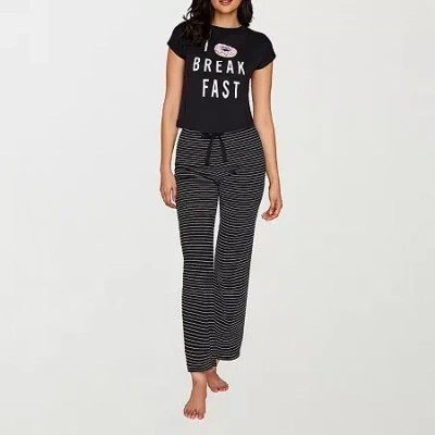 Ilusion Womens Round Neck Short Sleeve 2-pc. Pajama Set In Black