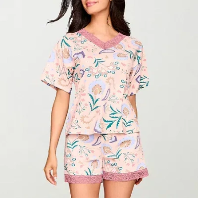 Ilusion Womens Round Neck Short Sleeve 2-pc. Pajama Set In Pink