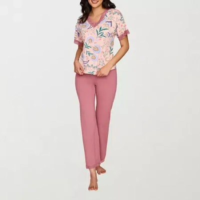 Ilusion Womens Round Neck Short Sleeve 2-pc. Pajama Set In Pink