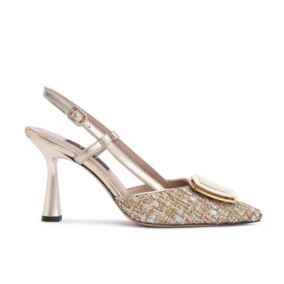 Ilvi Jutta Gold Tweed Leather Women's Heeled Sandal