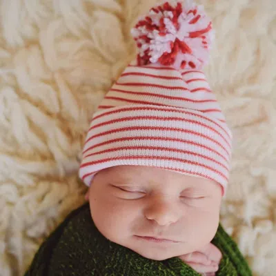 Ilybean Kids' Candy Cane Stripe Holiday Nursery Hat In Red/white In Multi