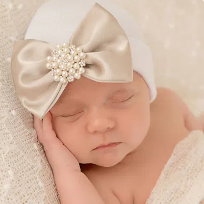 Ilybean Kids' Goldie Hat With Bow And Jeweled Center In White/gold