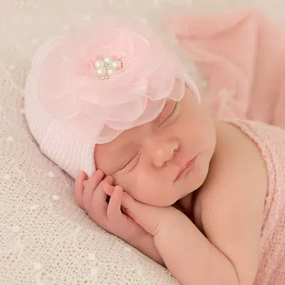 Ilybean Kids' Joyce Hat With Organza Flower And Jeweled Center In Pink In Green