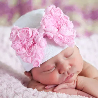 Ilybean Kids' Rosette Bow Nursery Hat In White/pink