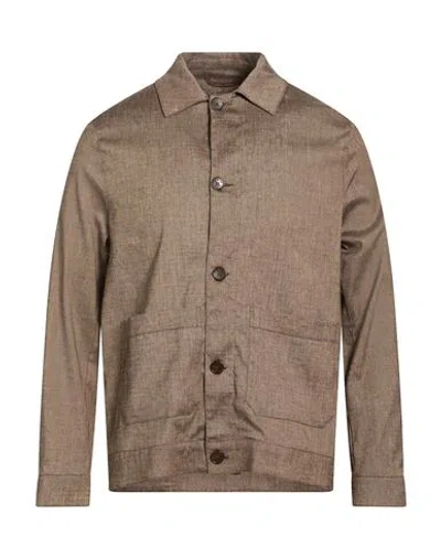 I'm Brian Man Jacket Dark Brown Size L Polyester, Linen, Viscose, Elastane