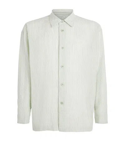 Im Men Cotton-linen Stripe Shrink Shirt In Green