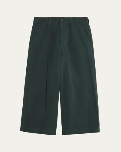 Im Men Men's Cotton Double-pleated Wide Leg Trousers In Green