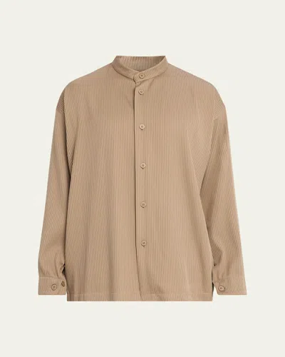 Im Men Men's Crinkle Pleated Polyester Stand-collar Sport Shirt In Brown