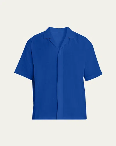 Im Men Men's Floating Linen Short-sleeve Shirt In Blue