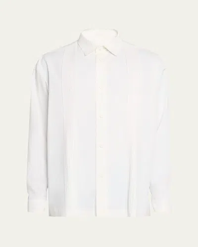 Im Men Men's Polyester Pleated Stripe Sport Shirt In White