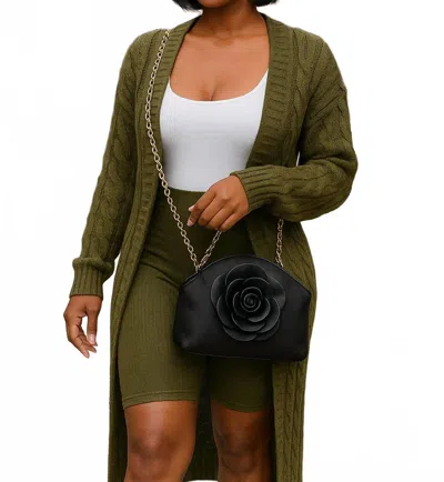 Im Model Cozy Cable Knit Cardigan Sweater With Pockets In Olive In Green