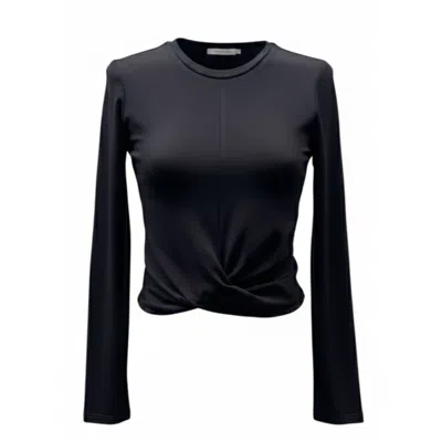 Imaatu Women's Black Barbz Twisted Knot Top - Elastic Viscose Long Sleeve Crop Top