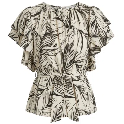 Imaatu Women's Black / Neutrals Butterfly Blouse Palms Butter Sustainable Viscose One Size Ruffle Sleeves T