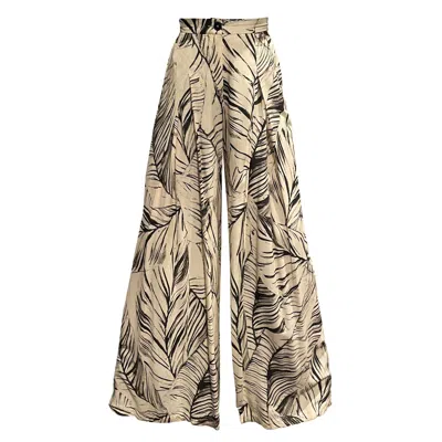 Imaatu Women's Black / Neutrals Sande Palms ​butter Sustainable Viscose  Pants – High-waist Wide-leg Palazz