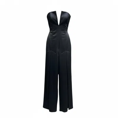 Imaatu Women's Black Scarface Satin Jumpsuit – Corseted V-neckline Wide-leg Trousers