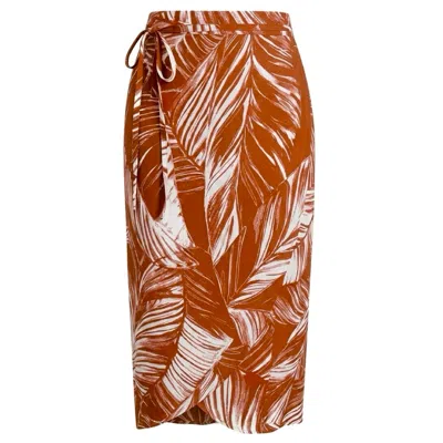 Imaatu Women's Brown / Orange / White Drape Palms Rust Asymmetrical Sustainable Viscose  Wrap Midi  One Siz
