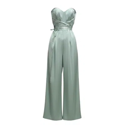Imaatu Women's Bund Mint- Green Silk Jumpsuit – Wide Leg Trousers Pants