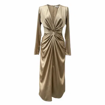 Imaatu Women's Laura Midi Champagne-gold Silk Dress – Elegant Twist-knot