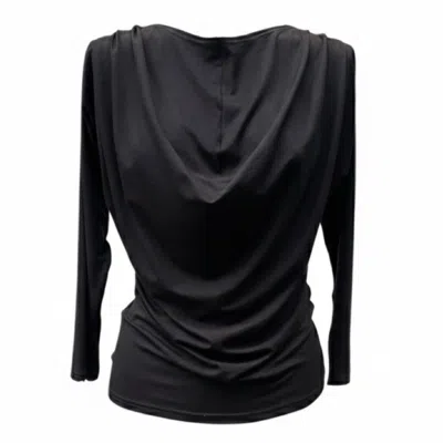 Imaatu Women's Onu Black Three Quarter Sleeves Top - Sculpting Elastic Viscose With Draped Neckline