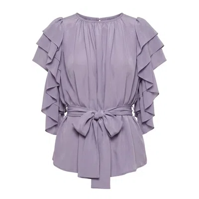 Imaatu Women's Purple Butterfly Lavender One Size Ruffle Blouse – Luxury Silk Style