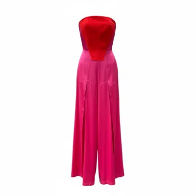 Imaatu Women's Shield Fuchsia Pink Silk Alcantara Jumpsuit – Wide Leg Trousers Pants