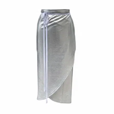 Imaatu Women's Silver Drape Glam Premium Faux Leather Wrap Skirt – Premium Metallic Sheen