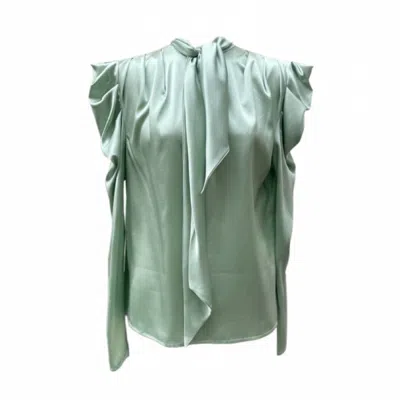 Imaatu Women's Water Mint Green Silk Satin Tie-neck Blouse With Long Sleeves