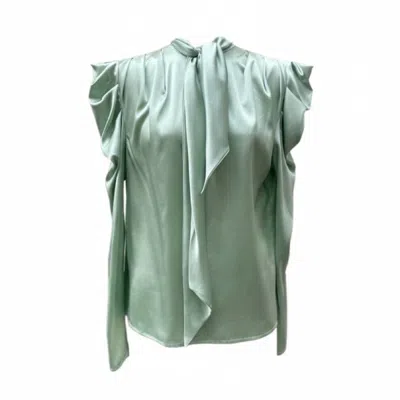 Imaatu Women's Water Mint Green Silk Tie-neck Blouse With Long Sleeves