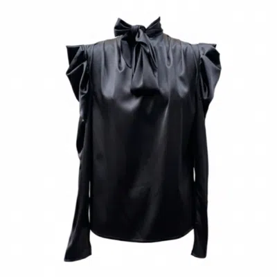 Imaatu Women's Water Silk Satin Black Tie-neck Blouse With Long Sleeves