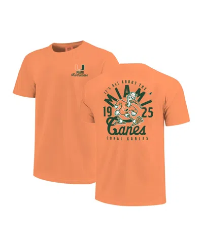 Image One Kids' Boys' 4-20 Miami Hurricanes Comfort Colors Mascot Overlay Pre-washed T-shirt In Orange