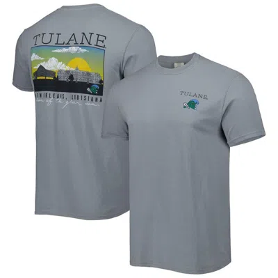 Image One Gray Tulane Green Wave Campus Scenery Comfort Color T-shirt