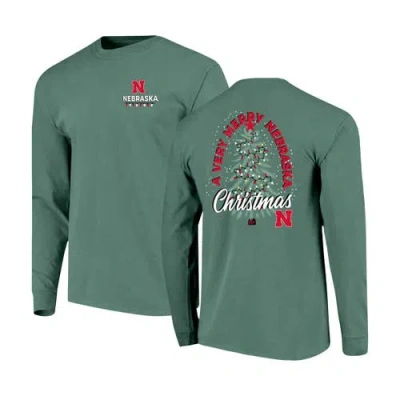Image One Green Nebraska Huskers Comfort Colors Merry Christmas Tree Long Sleeve T-shirt