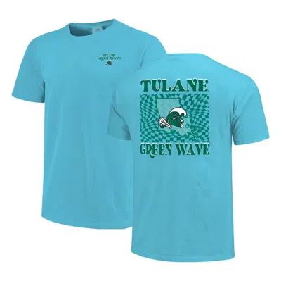 Image One Light Blue Tulane Green Wave Comfort Colours Checkered Mascot T-shirt