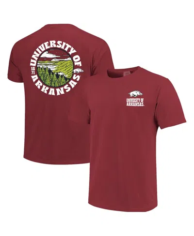 Image One Men's Cardinal Arkansas Razorbacks Comfort Colors Thick Lined Landscape T-shirt In Red