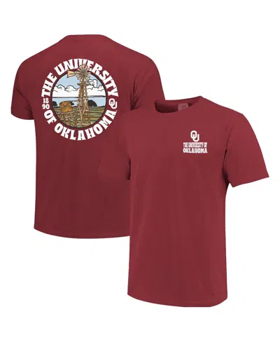 Image One Men's Crimson Oklahoma Sooners Comfort Colors Thick Lined Landscape T-shirt In Red