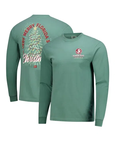 Image One Men's Florida State Seminoles Merry Christmas Tree Holiday Long-sleeve Relaxed-fit T-shirt In Green