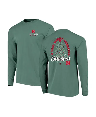 Image One Green Nebraska Huskers Comfort Colors Merry Christmas Tree Long Sleeve T-shirt